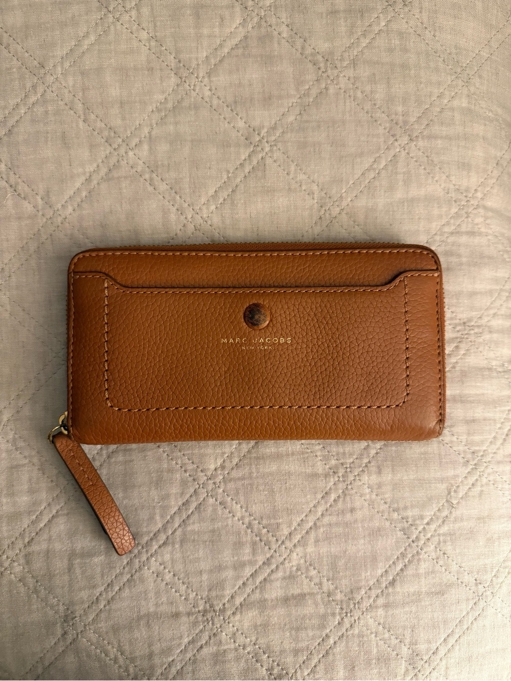Marc Jacobs Cognac Pebbled Leather Zip Wallet